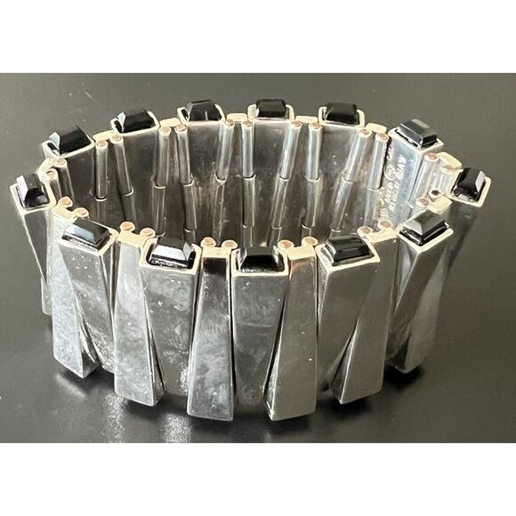 Antonio Pineda Taxco Mexico Sterling Silver Obsidian Matchstick Bracelet 195g - Picture 5 of 10